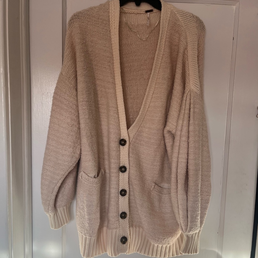 Free People Beige Button-Up Cardigan